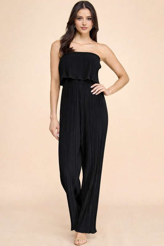 Pleated Jumpsuit – Wide Leg Sleeveless Flowy Fit
