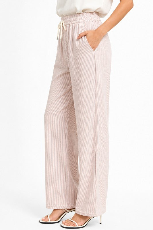 Striped Straight Leg Pants – Drawstring Waist Casual