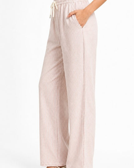 Striped Straight Leg Pants – Drawstring Waist Casual