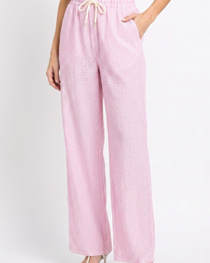Striped Straight Leg Pants – Drawstring Waist Casual