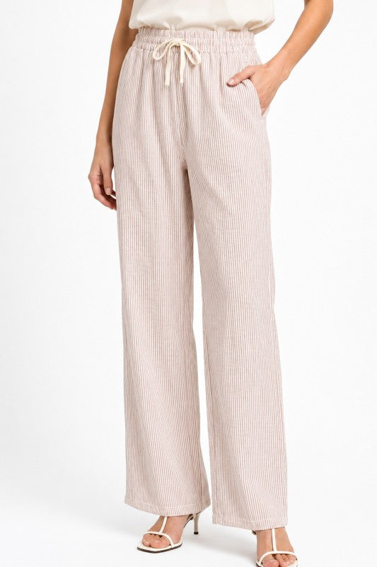 Striped Straight Leg Pants – Drawstring Waist Casual