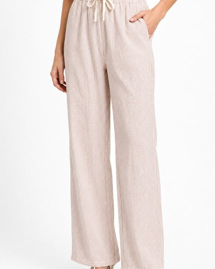 Striped Straight Leg Pants – Drawstring Waist Casual