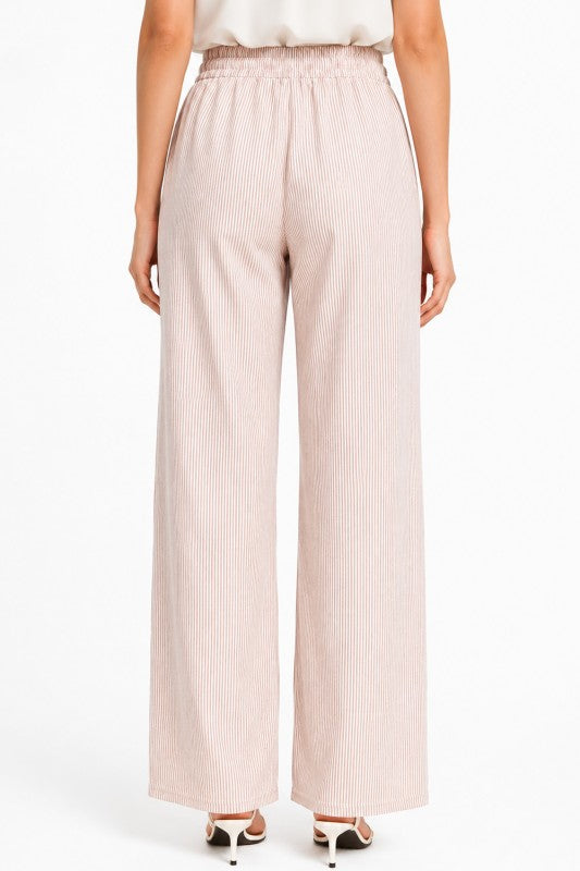 Striped Straight Leg Pants – Drawstring Waist Casual