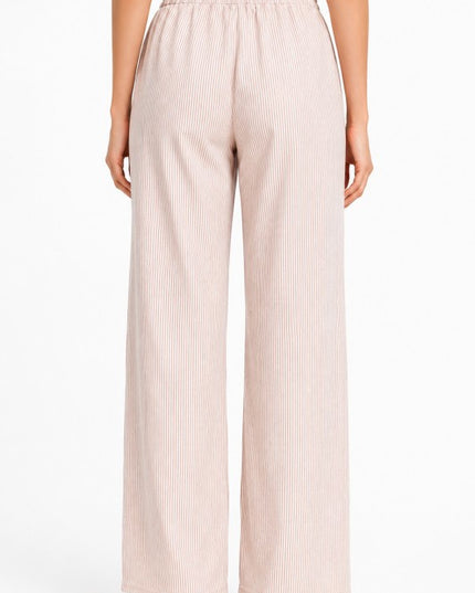 Striped Straight Leg Pants – Drawstring Waist Casual