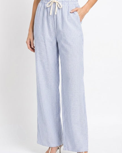 Striped Straight Leg Pants – Drawstring Waist Casual