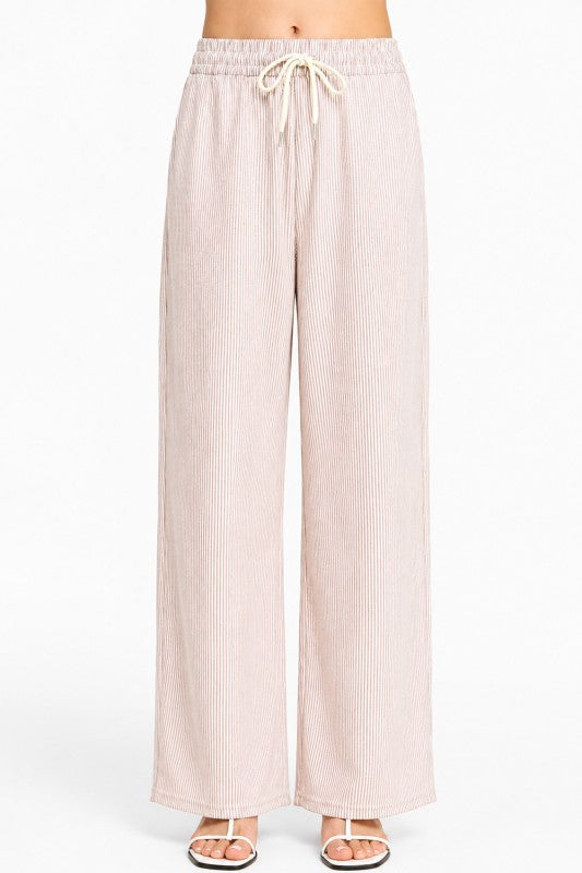 Striped Straight Leg Pants – Drawstring Waist Casual