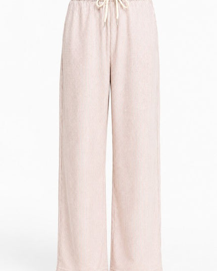 Striped Straight Leg Pants – Drawstring Waist Casual