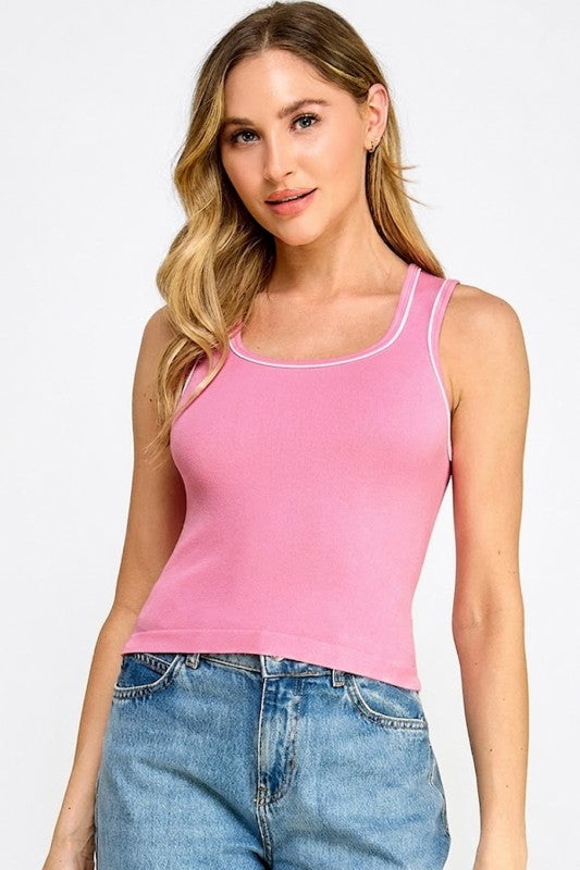 Seamless Contrast Tank Top – Slim Fit Sporty Casual Top