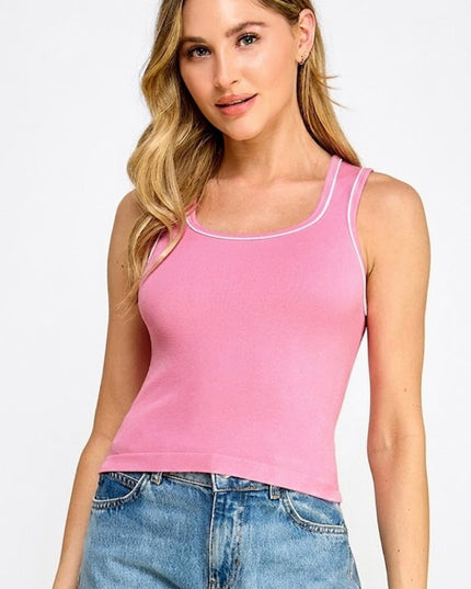 Seamless Contrast Tank Top – Slim Fit Sporty Casual Top