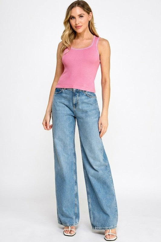 Seamless Contrast Tank Top – Slim Fit Sporty Casual Top