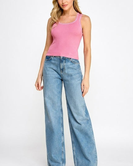 Seamless Contrast Tank Top – Slim Fit Sporty Casual Top