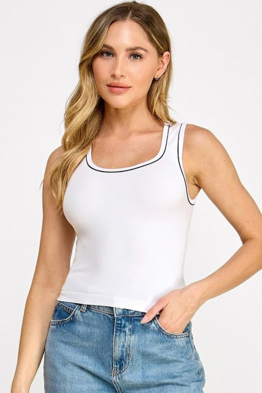 Seamless Contrast Tank Top – Slim Fit Sporty Casual Top