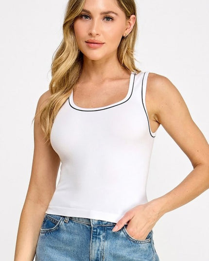 Seamless Contrast Tank Top – Slim Fit Sporty Casual Top
