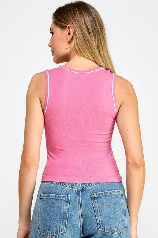 Seamless Contrast Tank Top – Slim Fit Sporty Casual Top