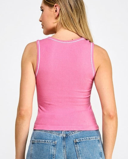 Seamless Contrast Tank Top – Slim Fit Sporty Casual Top