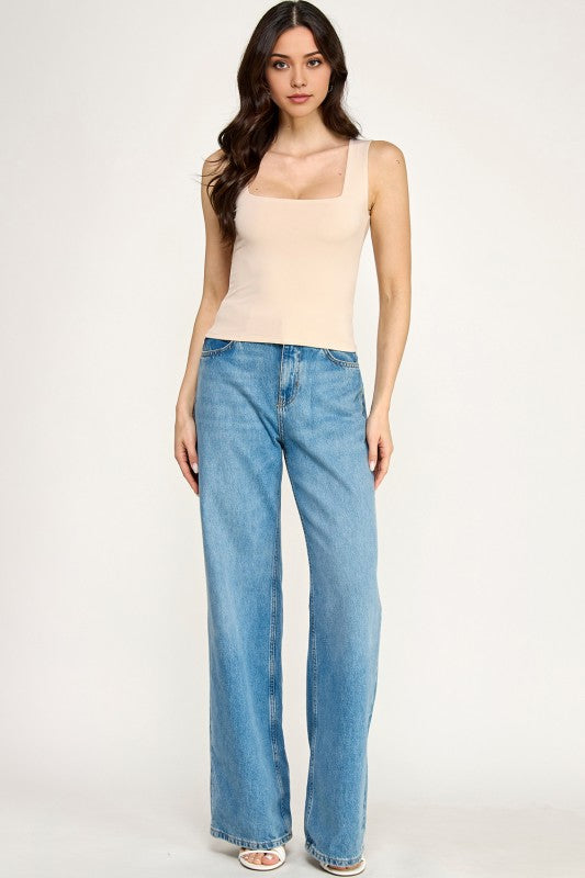 Square Neck Crop Top – Slim Fit Soft Stretch Tee