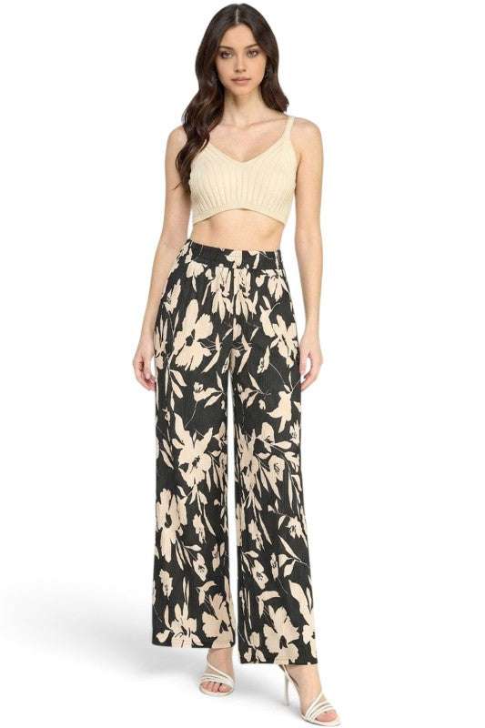 HK17 Floral Print Crinkle – Straight Leg Pants