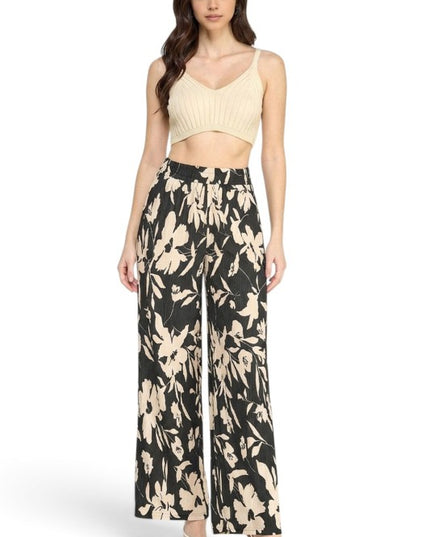 HK17 Floral Print Crinkle – Straight Leg Pants