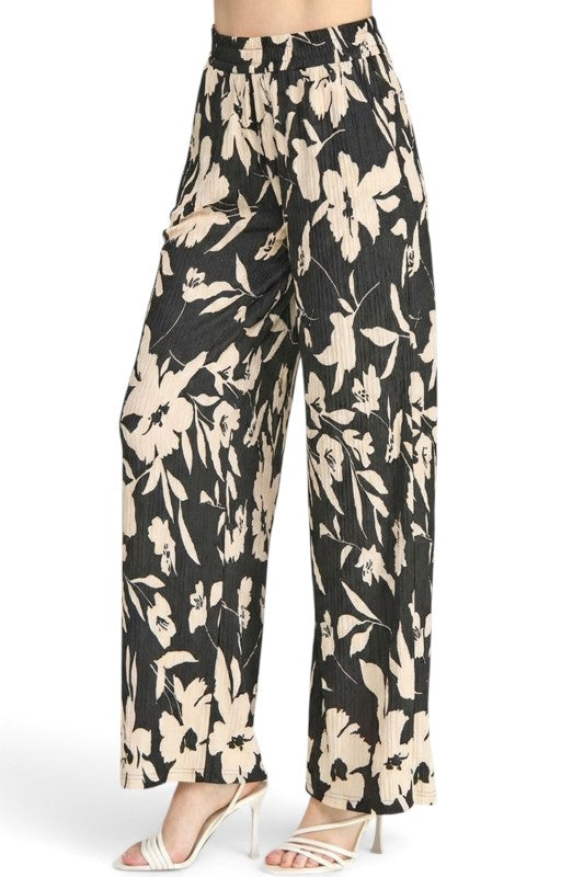 HK17 Floral Print Crinkle – Straight Leg Pants