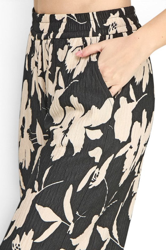 HK17 Floral Print Crinkle – Straight Leg Pants