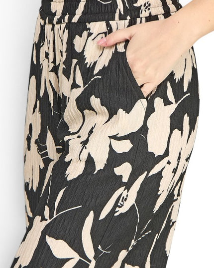 HK17 Floral Print Crinkle – Straight Leg Pants