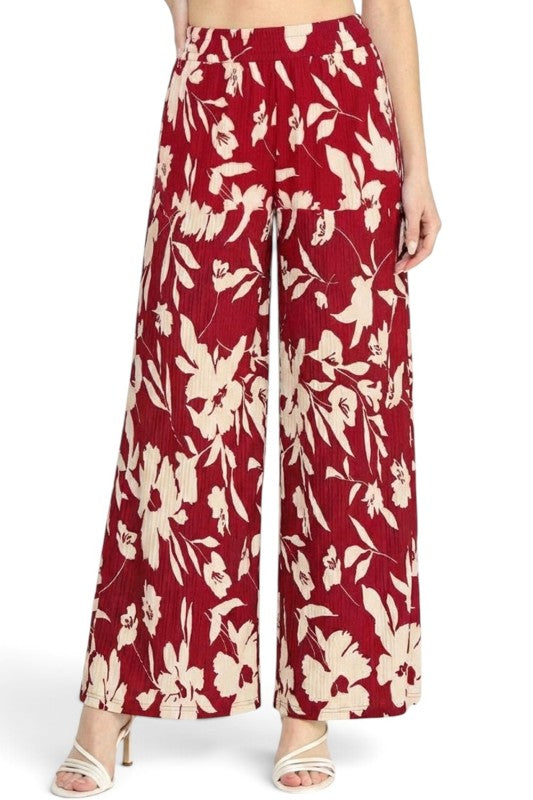 HK17 Floral Print Crinkle – Straight Leg Pants