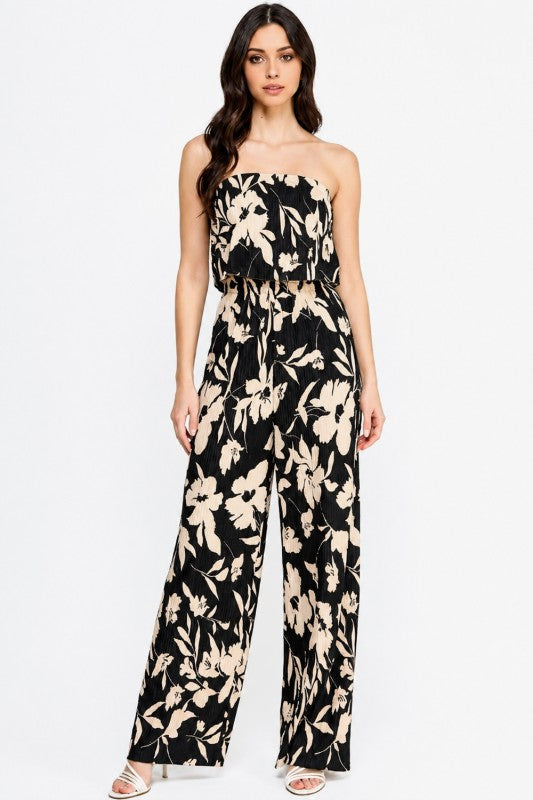 Floral Print Crinkle Off Shoulder Jumpsuit – Relaxed Fit
