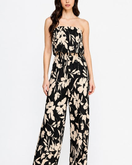 Floral Print Crinkle Off Shoulder Jumpsuit – Relaxed Fit