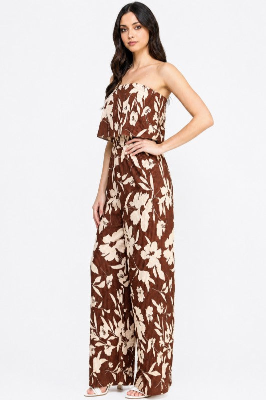 Floral Print Crinkle Off Shoulder Jumpsuit – Relaxed Fit