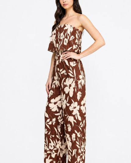 Floral Print Crinkle Off Shoulder Jumpsuit – Relaxed Fit
