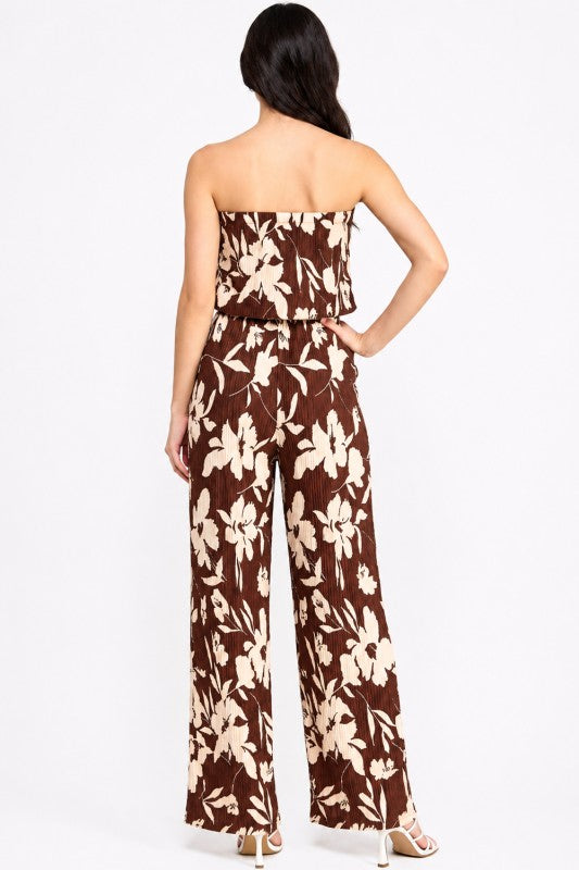 Floral Print Crinkle Off Shoulder Jumpsuit – Relaxed Fit