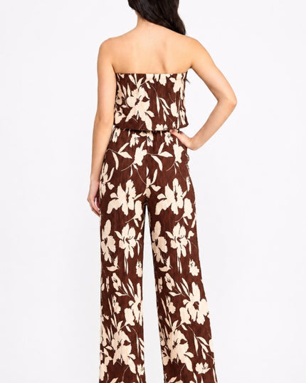 Floral Print Crinkle Off Shoulder Jumpsuit – Relaxed Fit