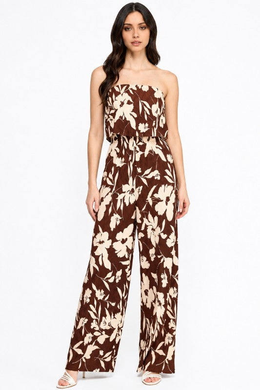 Floral Print Crinkle Off Shoulder Jumpsuit – Relaxed Fit