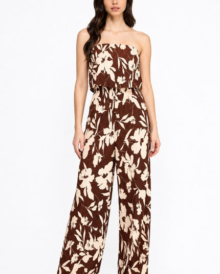 Floral Print Crinkle Off Shoulder Jumpsuit – Relaxed Fit