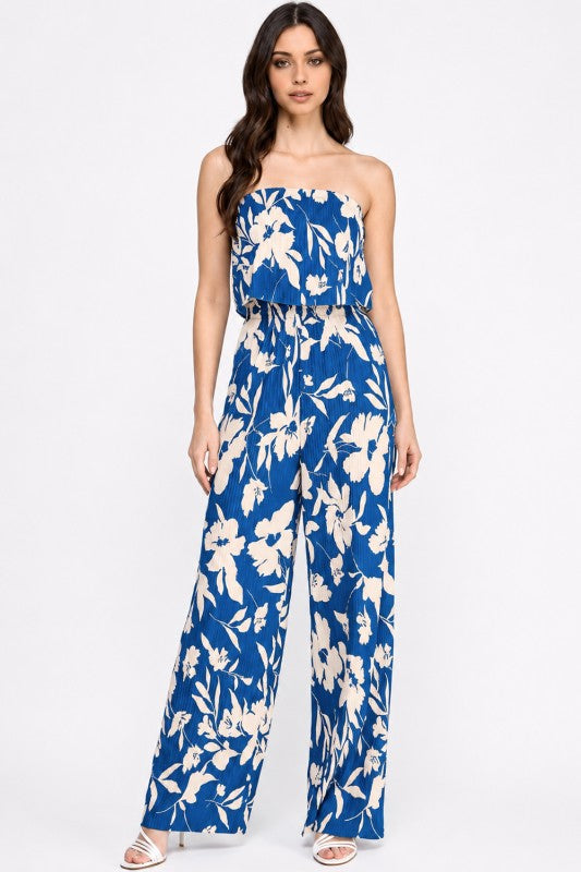Floral Print Crinkle Off Shoulder Jumpsuit – Relaxed Fit