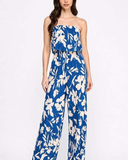 Floral Print Crinkle Off Shoulder Jumpsuit – Relaxed Fit