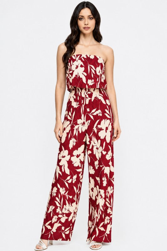 Floral Print Crinkle Off Shoulder Jumpsuit – Relaxed Fit