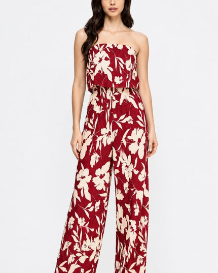 Floral Print Crinkle Off Shoulder Jumpsuit – Relaxed Fit
