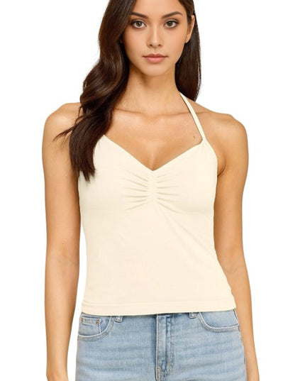 Ruched Halter Neck Tank Top – Slim Fit Stretch Style