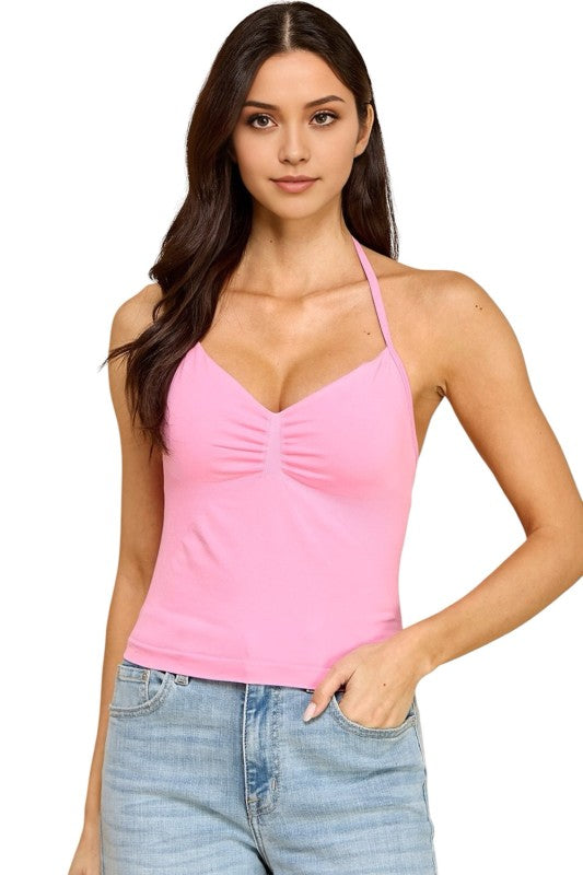 Ruched Halter Neck Tank Top – Slim Fit Stretch Style