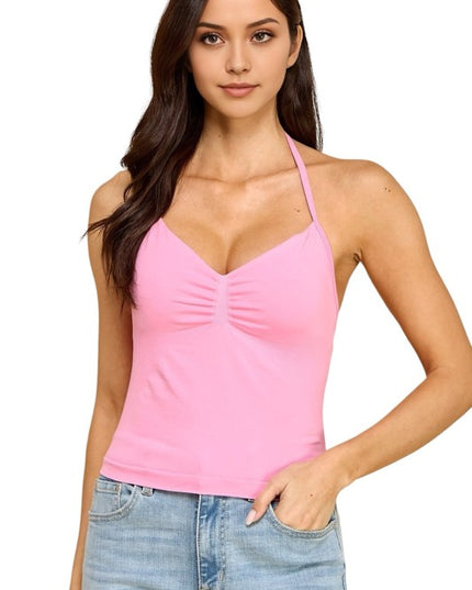 Ruched Halter Neck Tank Top – Slim Fit Stretch Style