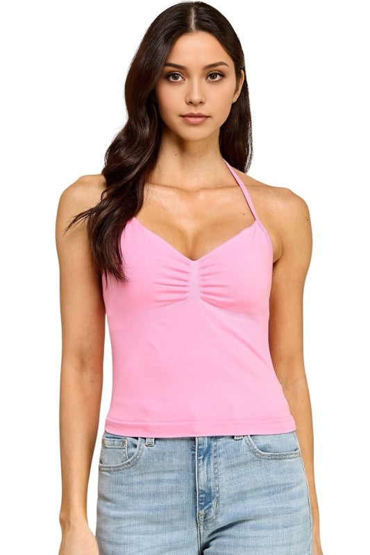 Ruched Halter Neck Tank Top – Slim Fit Stretch Style