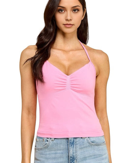Ruched Halter Neck Tank Top – Slim Fit Stretch Style
