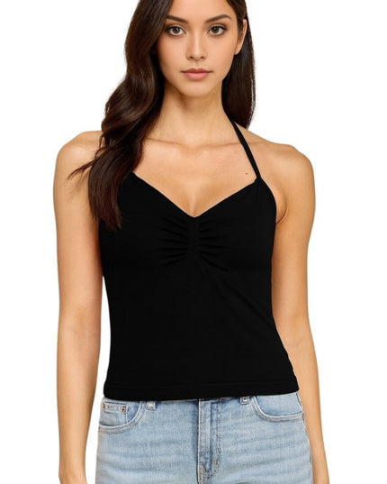 Ruched Halter Neck Tank Top – Slim Fit Stretch Style