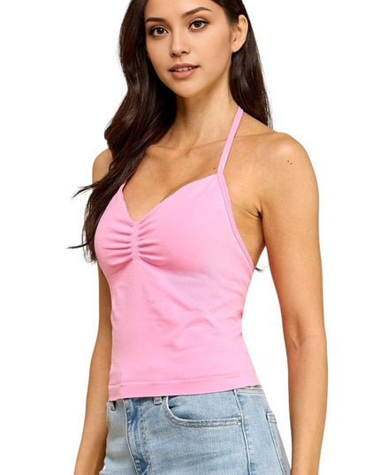 Ruched Halter Neck Tank Top – Slim Fit Stretch Style