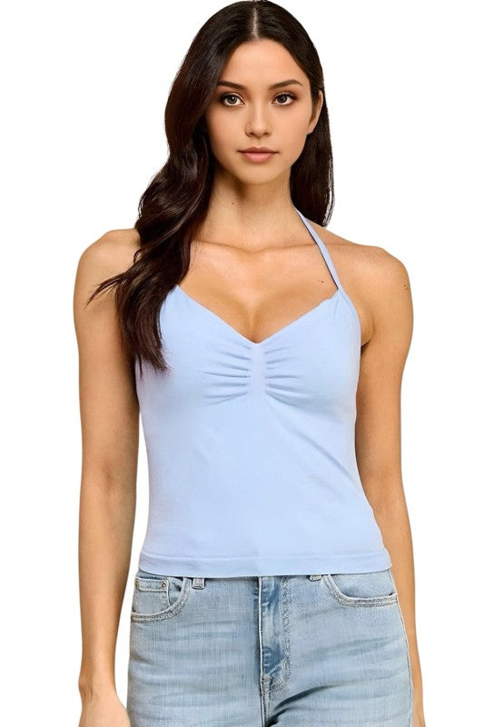 Ruched Halter Neck Tank Top – Slim Fit Stretch Style