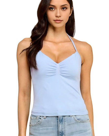 Ruched Halter Neck Tank Top – Slim Fit Stretch Style