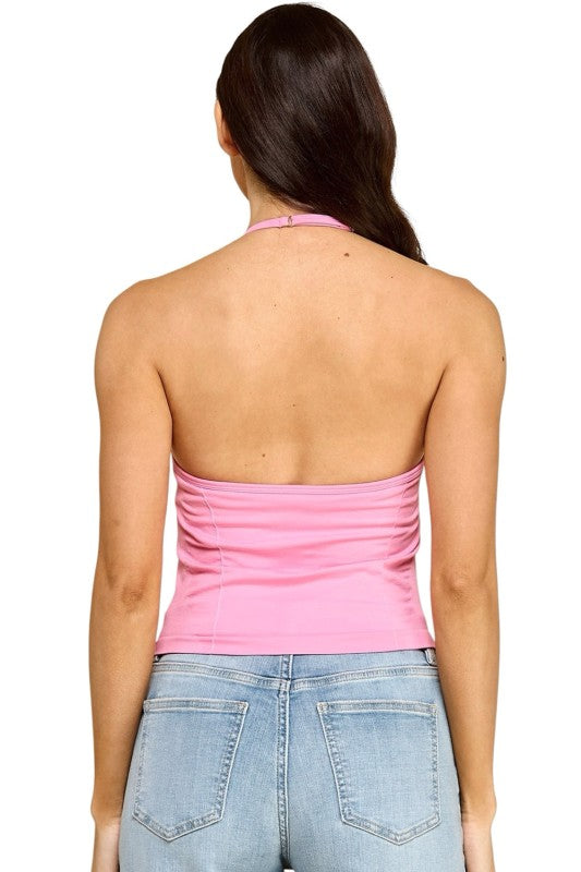 Ruched Halter Neck Tank Top – Slim Fit Stretch Style