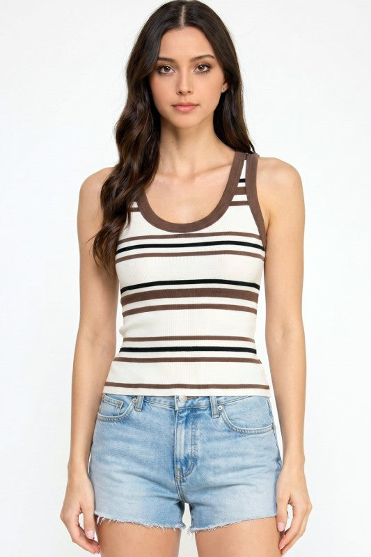 Fitted Racerback Tank Top – Multi Stripe Active Style