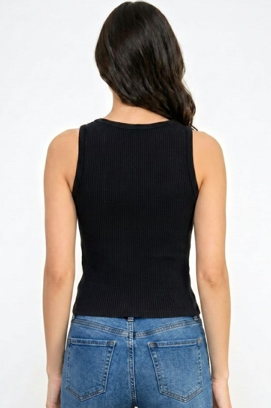 Fitted Tank Top – Rhinestone Detail Glam Style